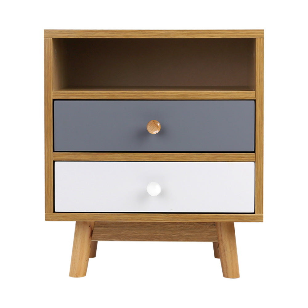 Bertha Bedside Table 2 Drawers Shelf Oak