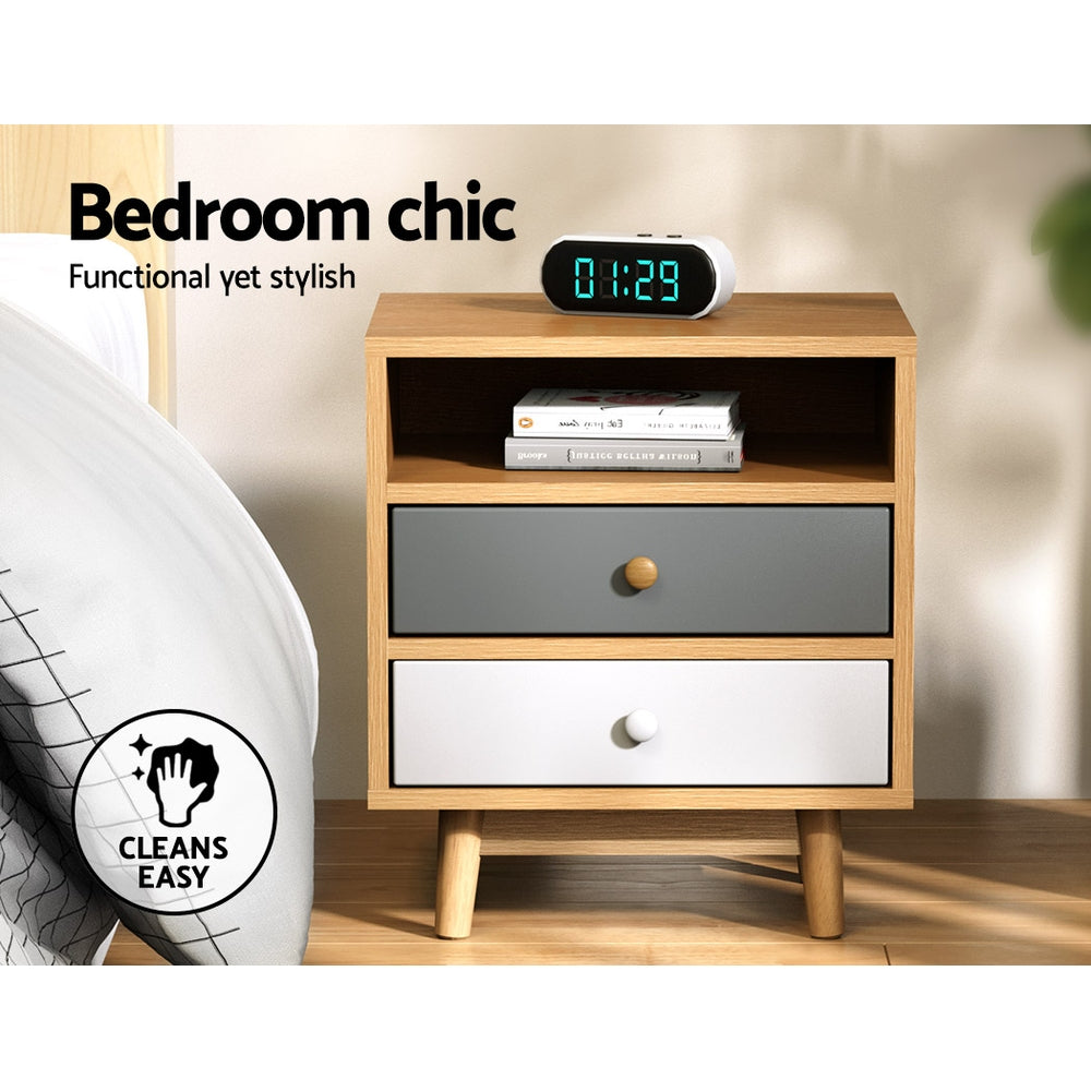 Bertha Bedside Table 2 Drawers Shelf Oak