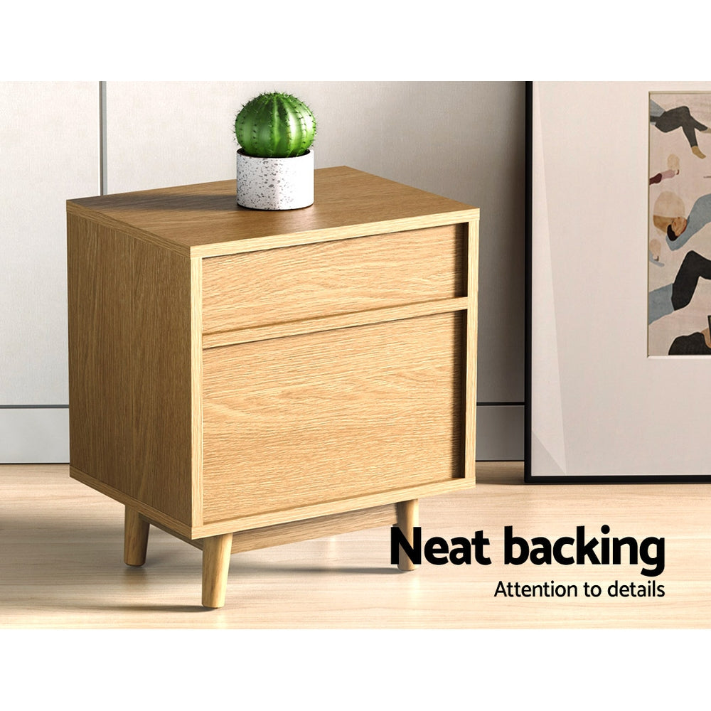 Bertha Bedside Table 2 Drawers Shelf Oak