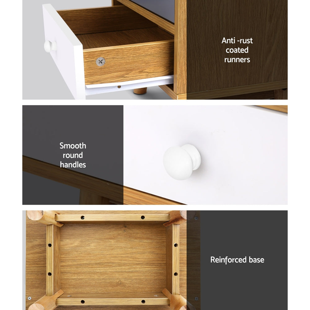 Bertha Bedside Table 2 Drawers Shelf Oak