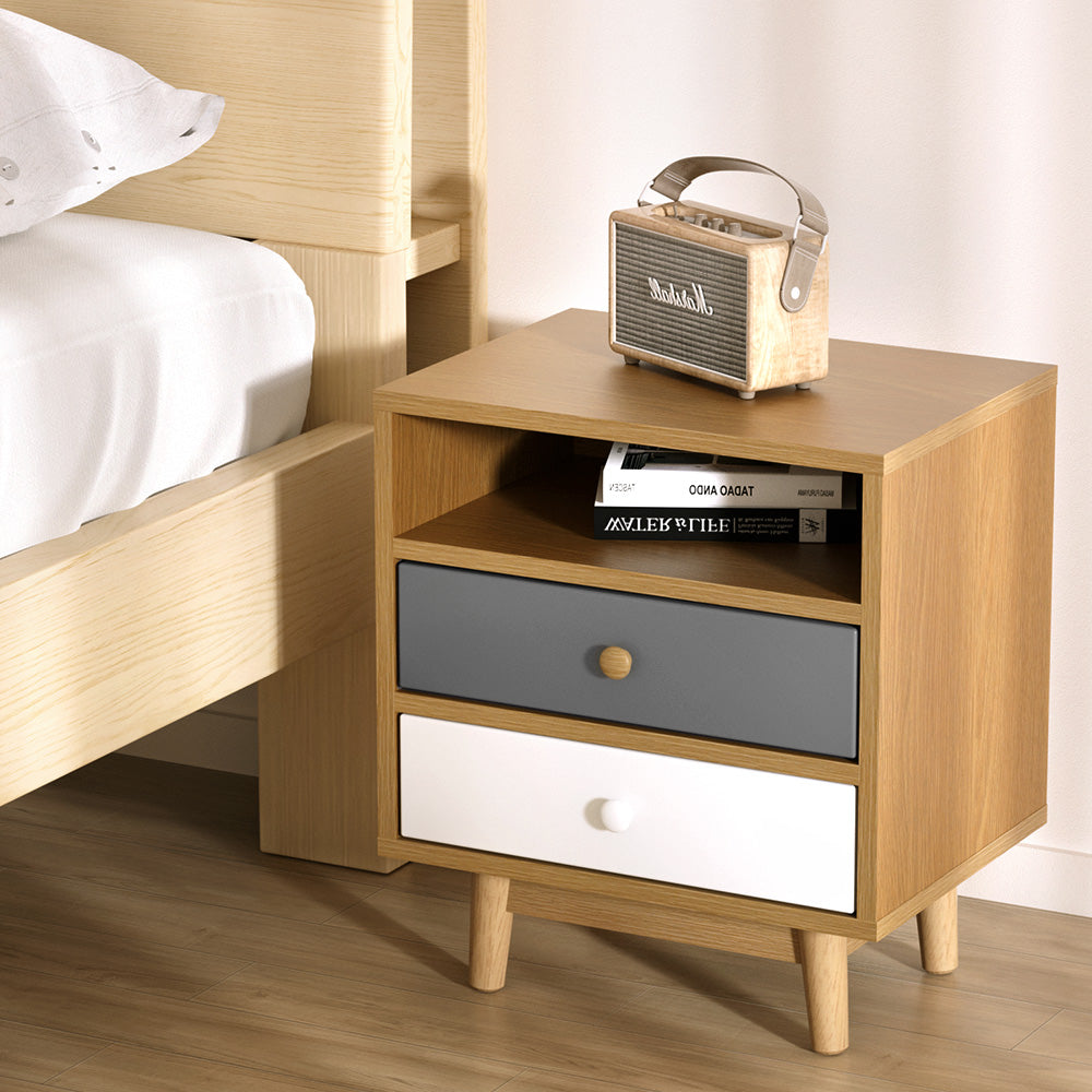 Bertha Bedside Table 2 Drawers Shelf Oak