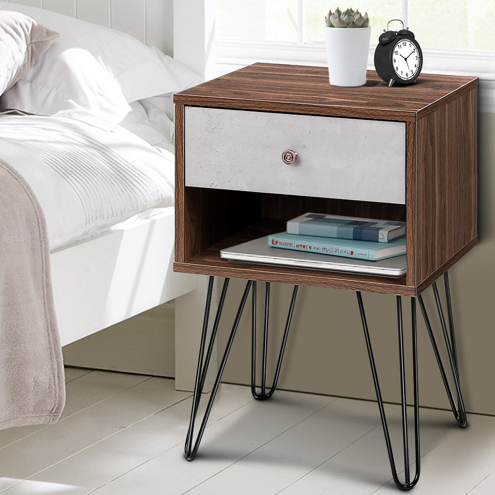 LARS Bedside Table 1 Drawer Shelf Walnut