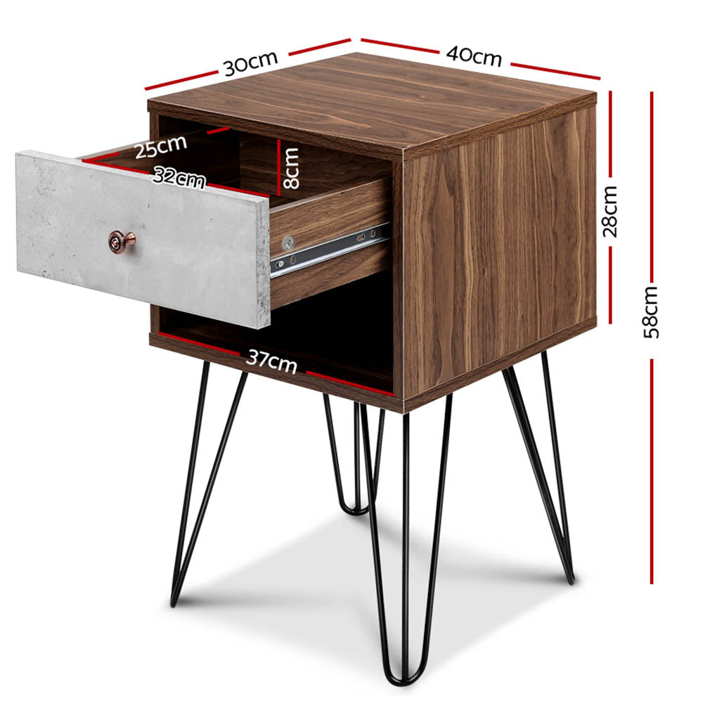 LARS Bedside Table 1 Drawer Shelf Walnut