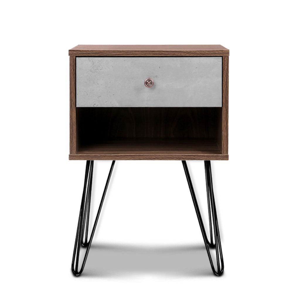 LARS Bedside Table 1 Drawer Shelf Walnut