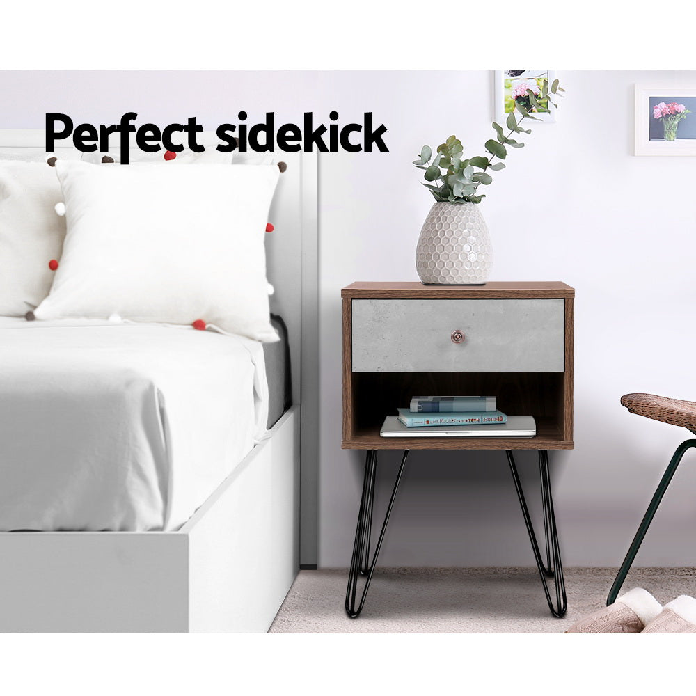 LARS Bedside Table 1 Drawer Shelf Walnut