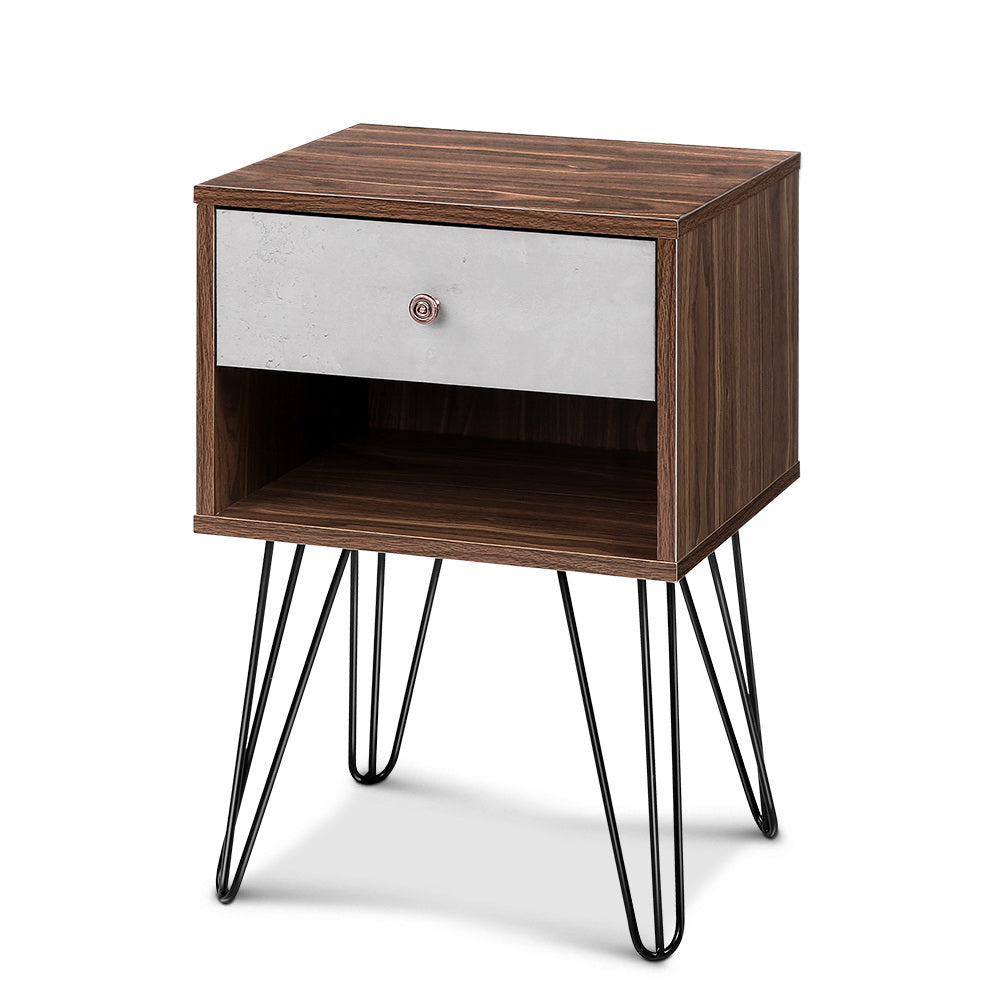 LARS Bedside Table 1 Drawer Shelf Walnut