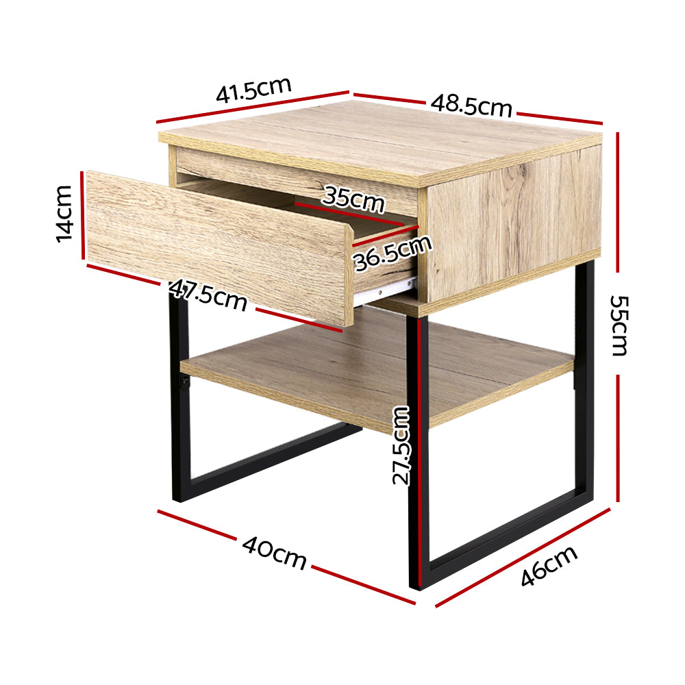 CASEY Bedside Table 1 Drawer Shelf Metal Legs