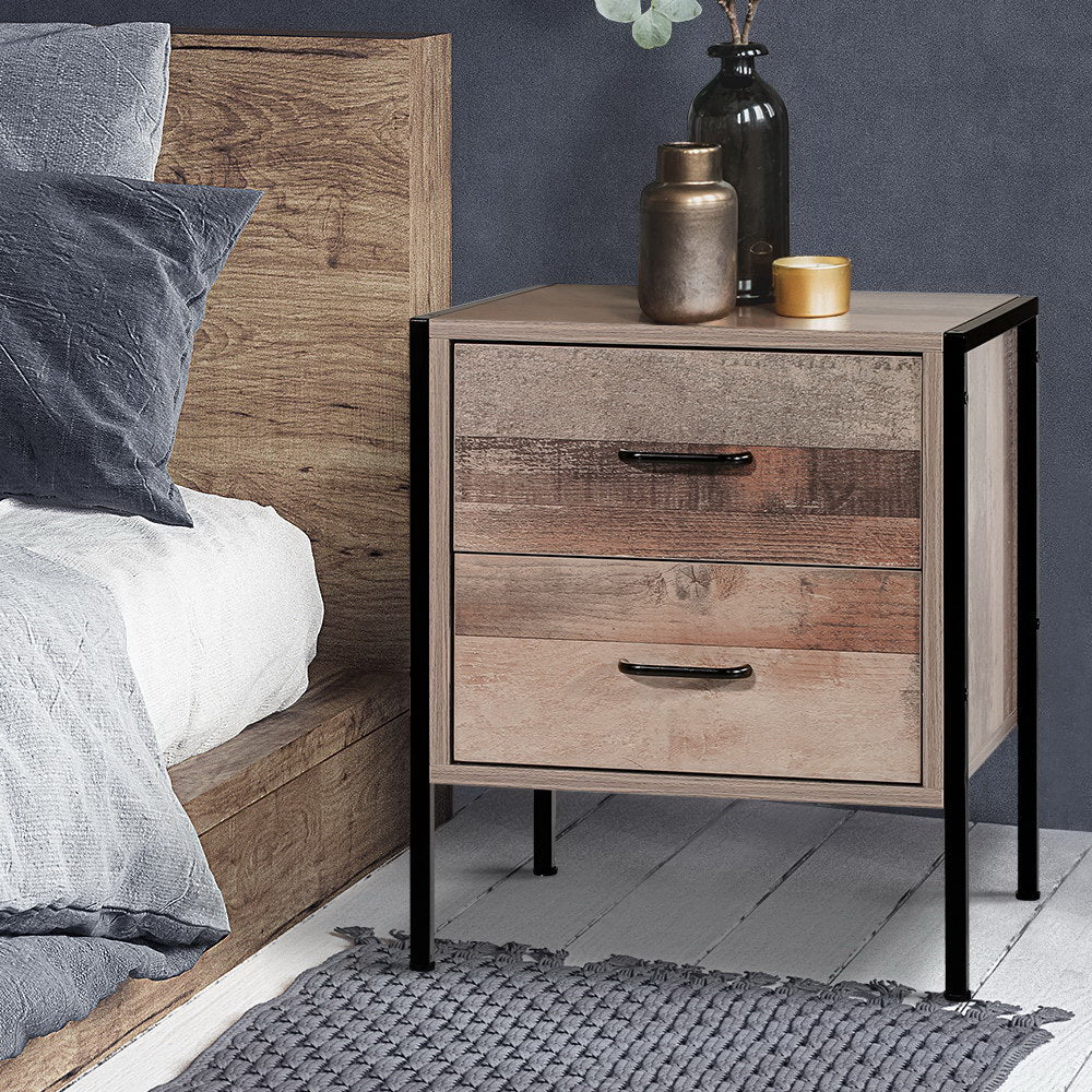 Barnsly Bedside Table 2 Drawers Black Dark Oak