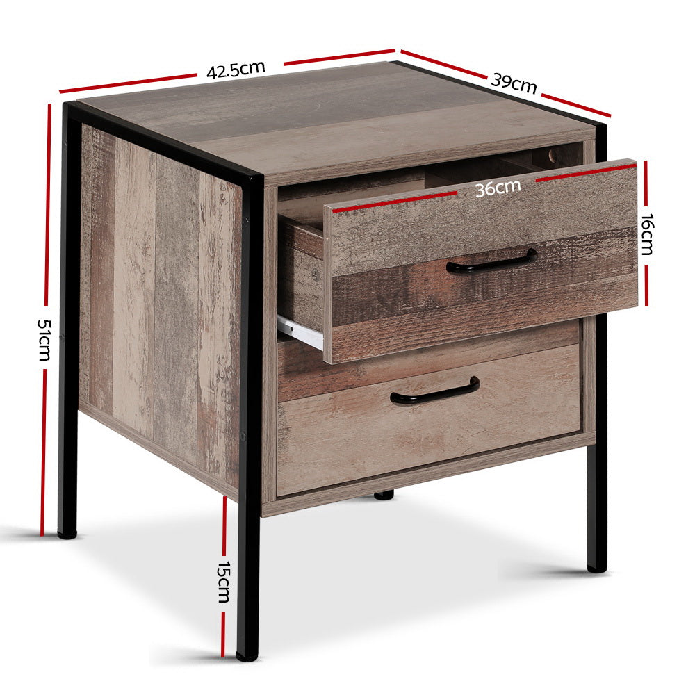 Barnsly Bedside Table 2 Drawers Black Dark Oak