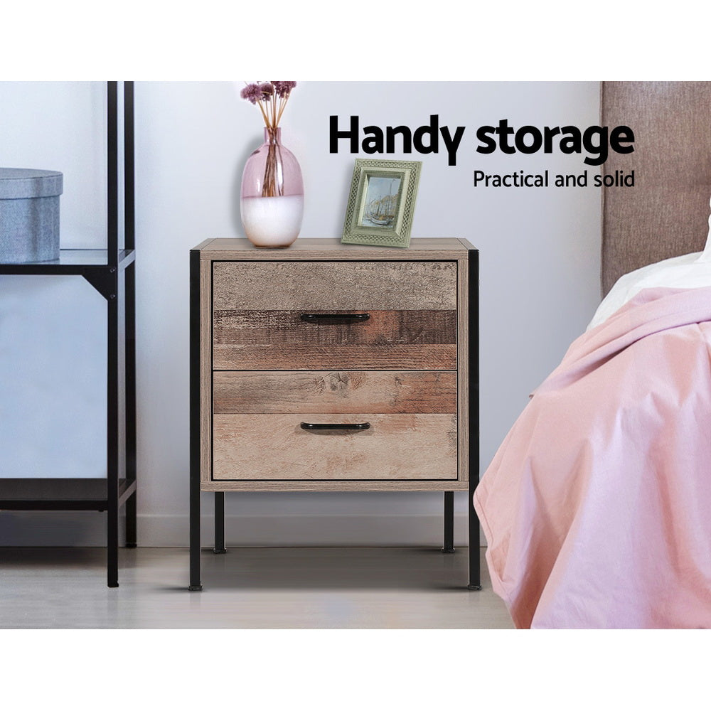 Barnsly Bedside Table 2 Drawers Black Dark Oak