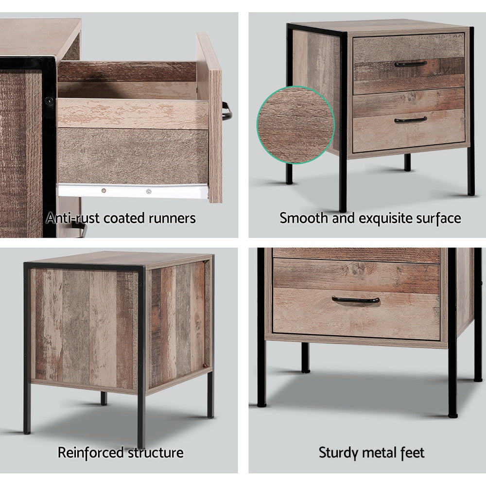 Barnsly Bedside Table 2 Drawers Black Dark Oak