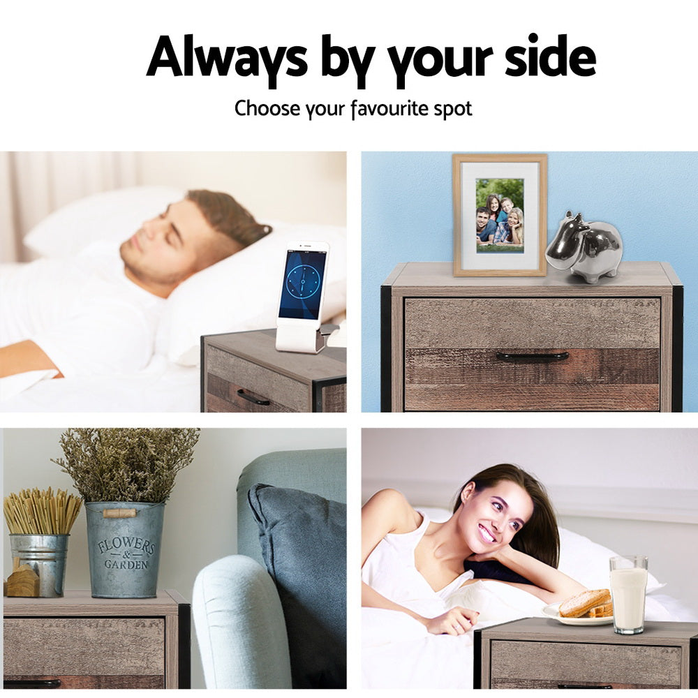 Barnsly Bedside Table 2 Drawers Black Dark Oak