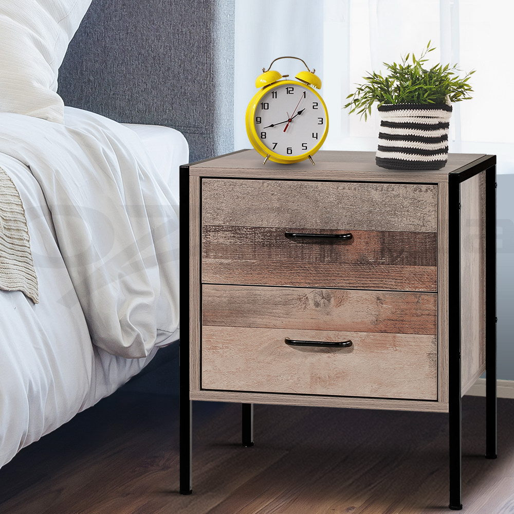 Barnsly Bedside Table 2 Drawers Black Dark Oak