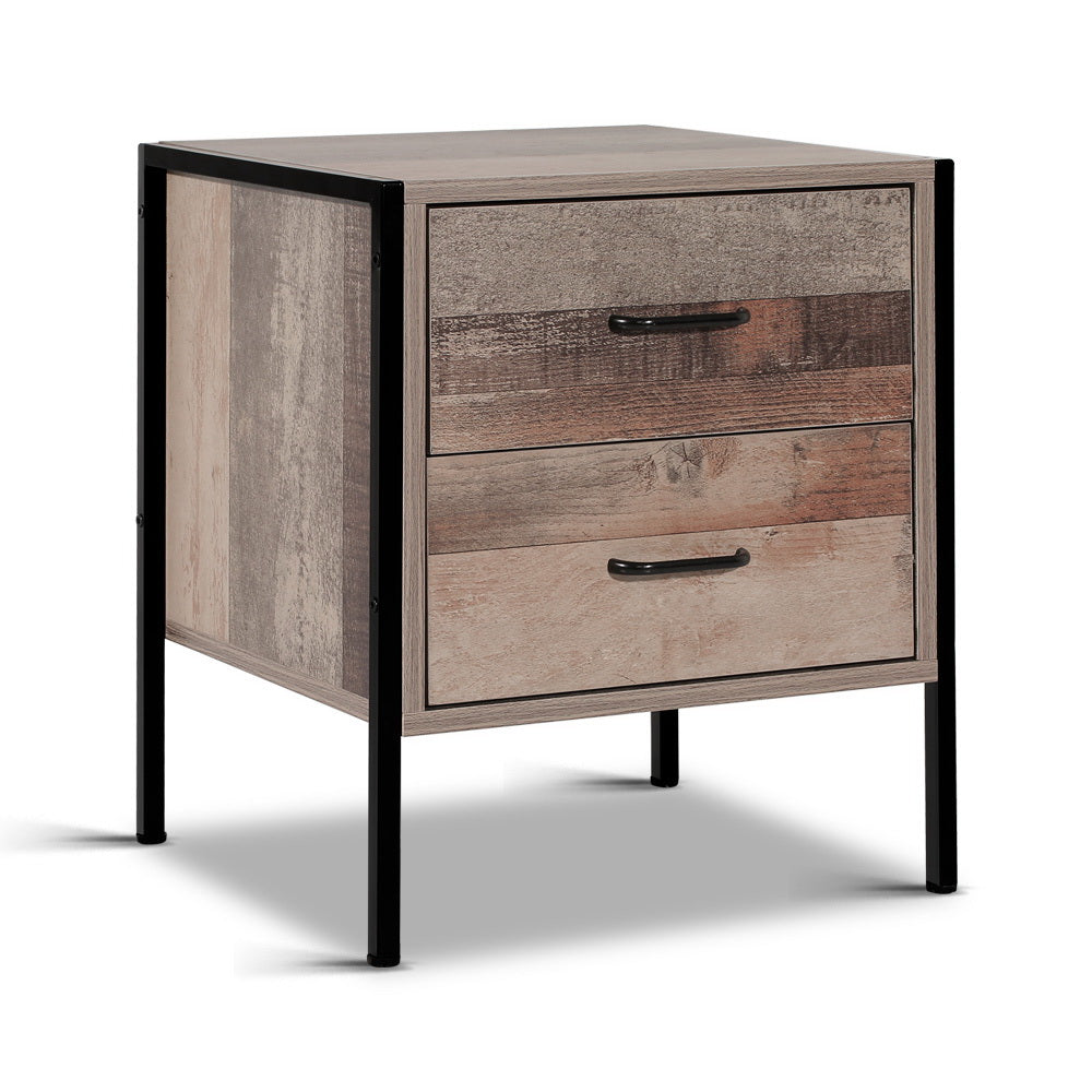 Barnsly Bedside Table 2 Drawers Black Dark Oak