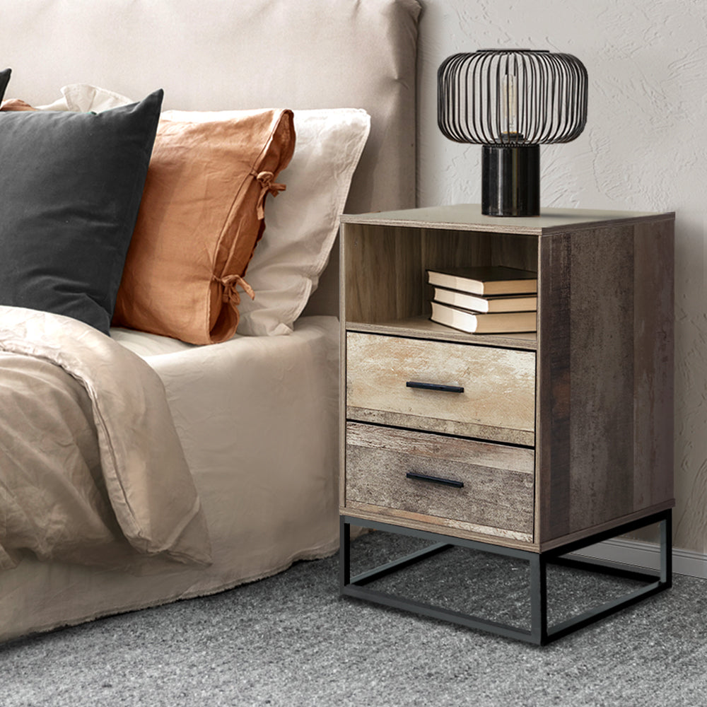 Badan Bedside Table 2 Drawers with Shelf Wood