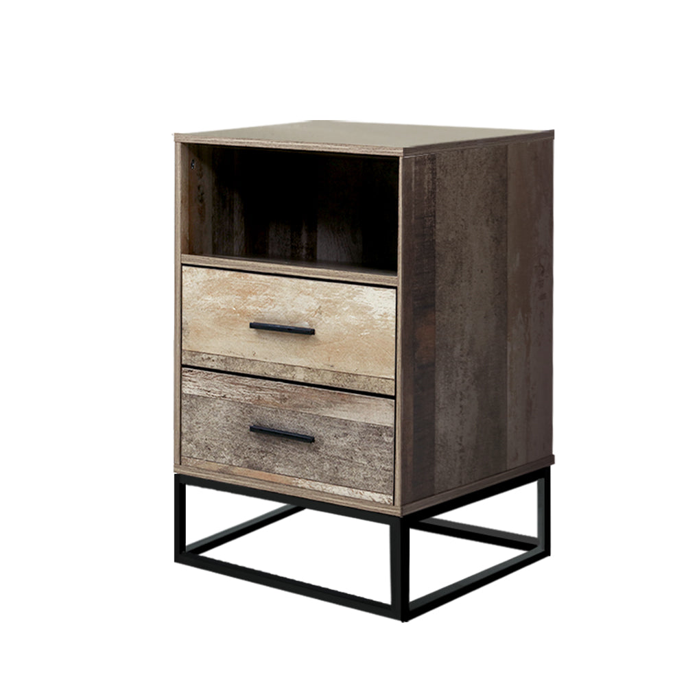 Badan Bedside Table 2 Drawers with Shelf Wood