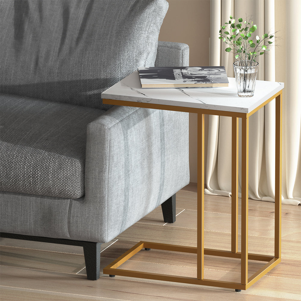 Emma Marble Effect Side Table White