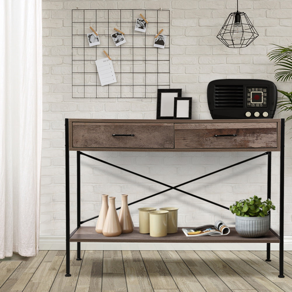 Marconi Console Table 2 Drawers Walnut with Bottom Shelf
