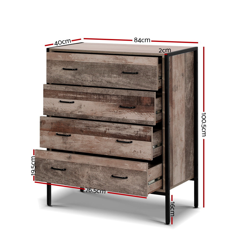 Barnly 4-Drawer Tallboy Chest Metal Handles