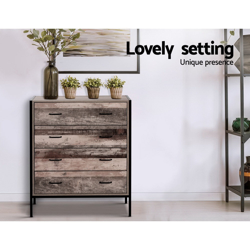 Barnly 4-Drawer Tallboy Chest Metal Handles