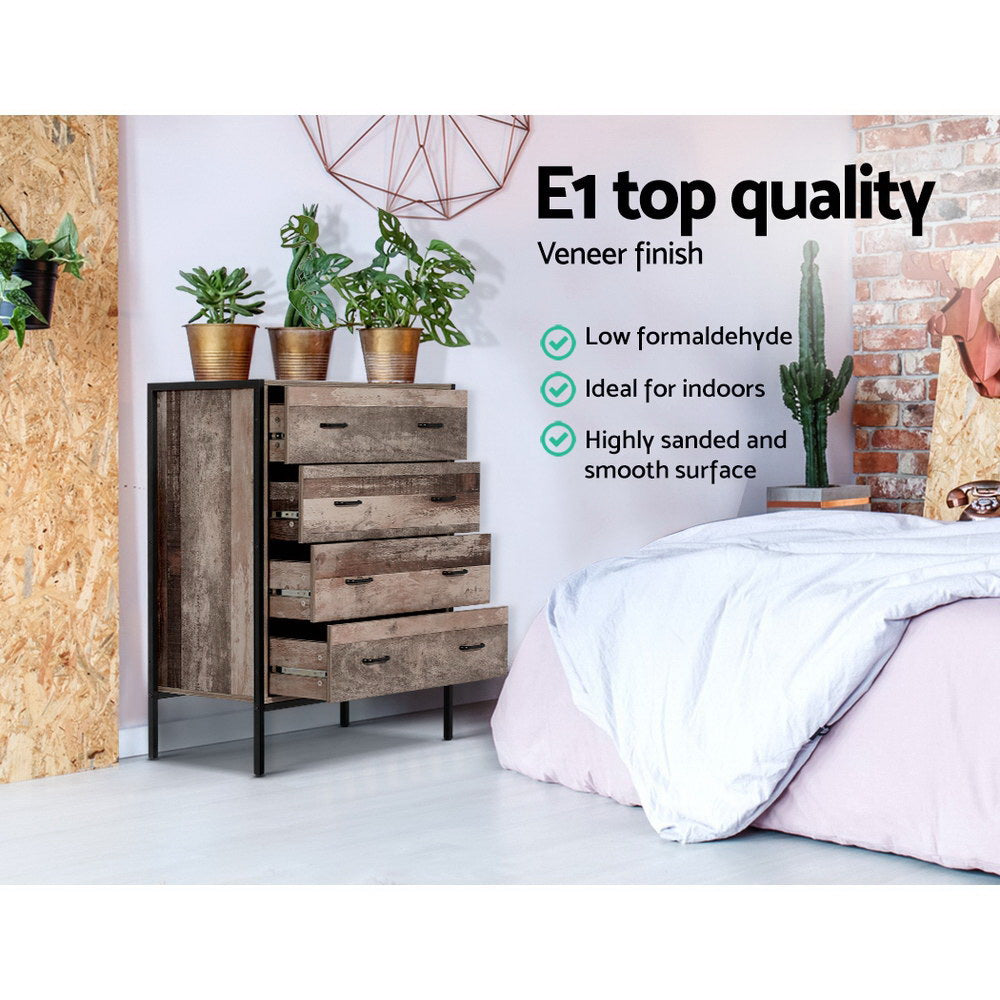 Barnly 4-Drawer Tallboy Chest Metal Handles