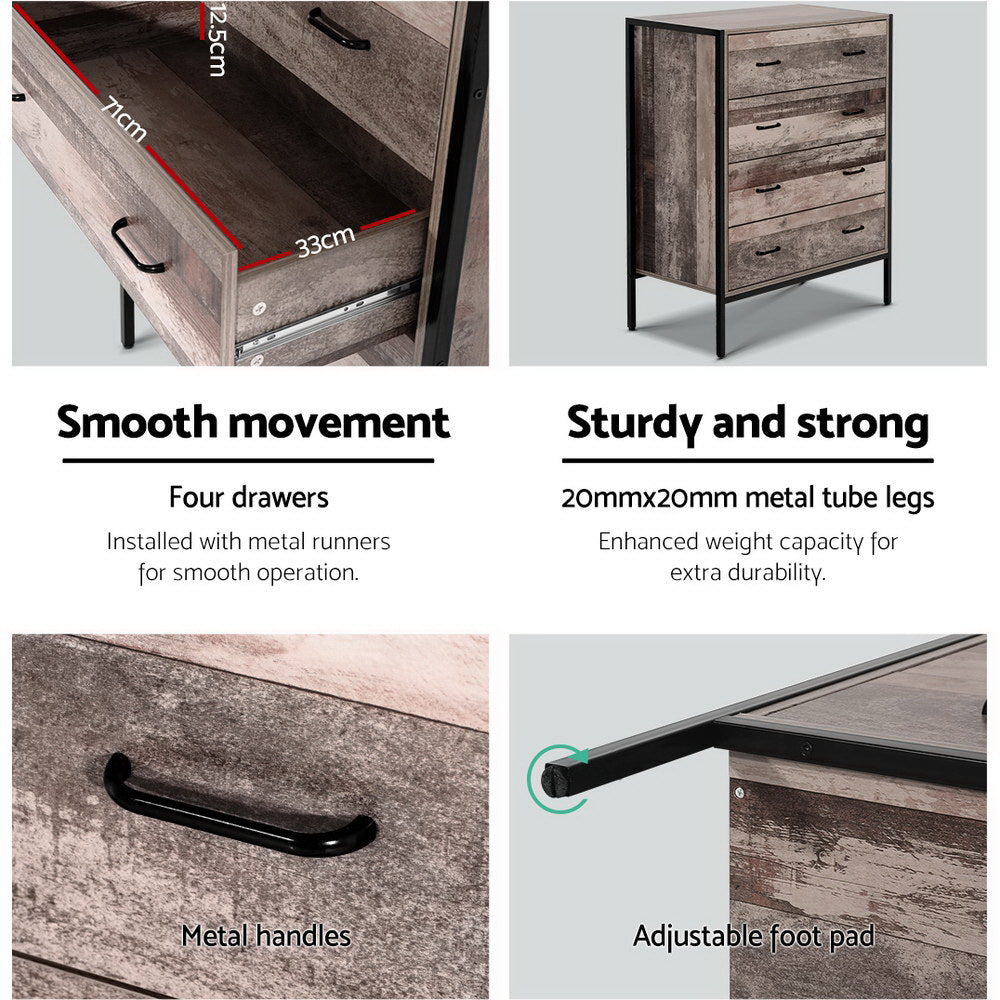 Barnly 4-Drawer Tallboy Chest Metal Handles