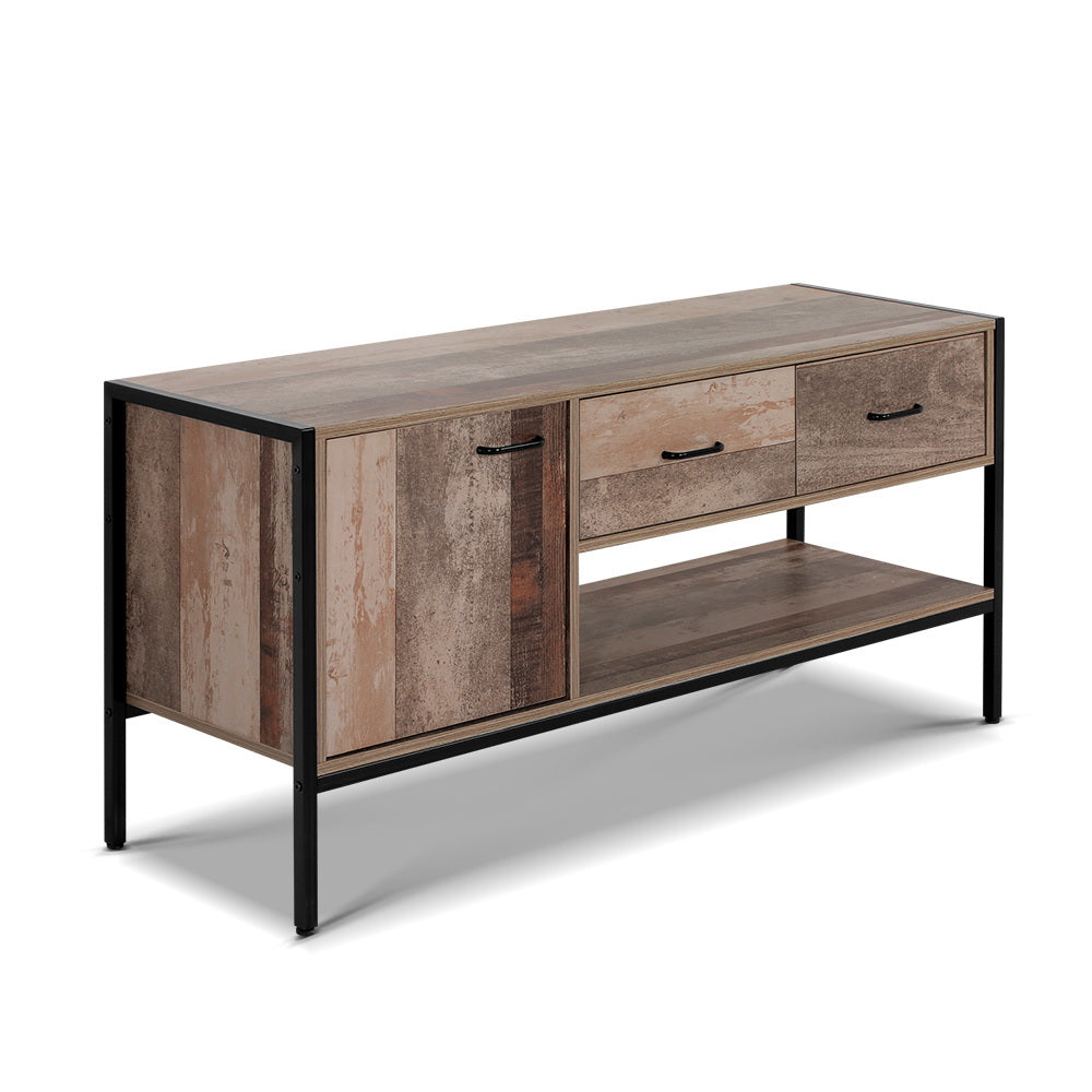Industrial Rustic Wooden TV Stand 120cm Entertainment Unit Storage Cabinet