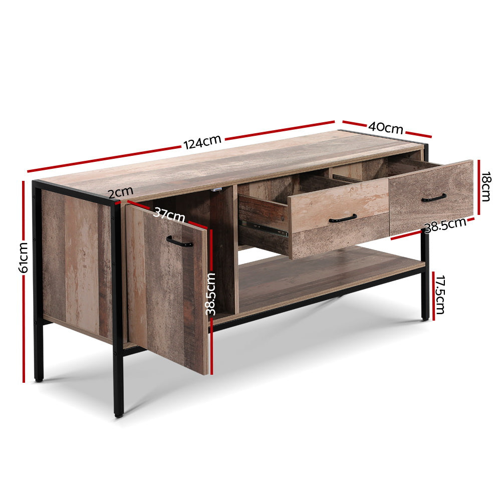 Industrial Rustic Wooden TV Stand 120cm Entertainment Unit Storage Cabinet