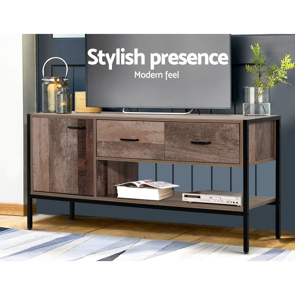 Industrial Rustic Wooden TV Stand 120cm Entertainment Unit Storage Cabinet