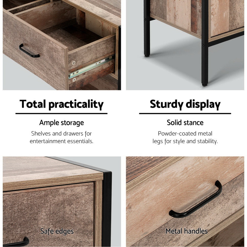 Industrial Rustic Wooden TV Stand 120cm Entertainment Unit Storage Cabinet