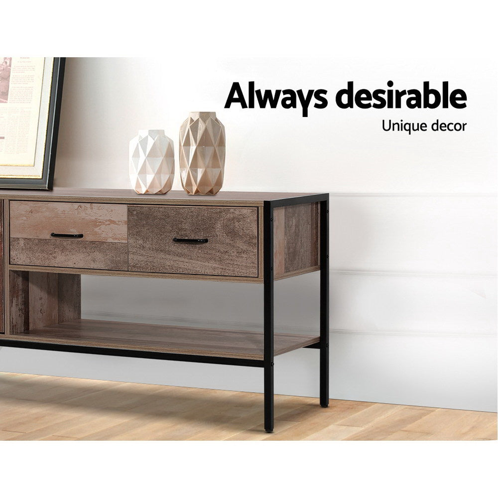 Industrial Rustic Wooden TV Stand 120cm Entertainment Unit Storage Cabinet