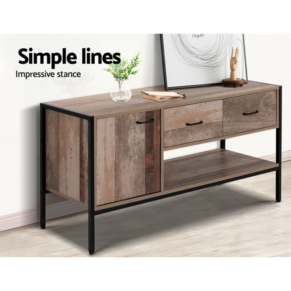 Industrial Rustic Wooden TV Stand 120cm Entertainment Unit Storage Cabinet