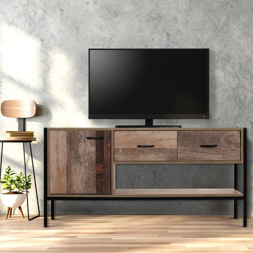 Industrial Rustic Wooden TV Stand 120cm Entertainment Unit Storage Cabinet
