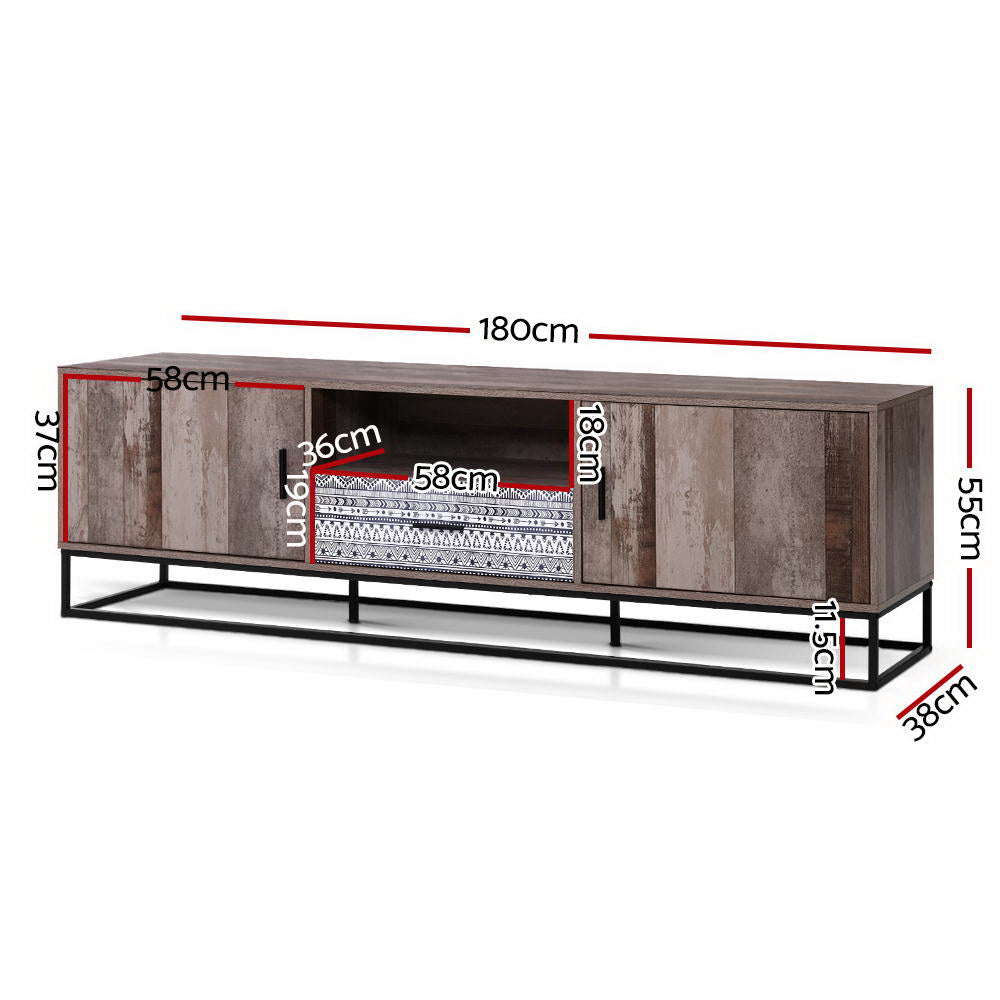 Marca 180cm TV Cabinet Entertainment Unit Industrial Dark Wood