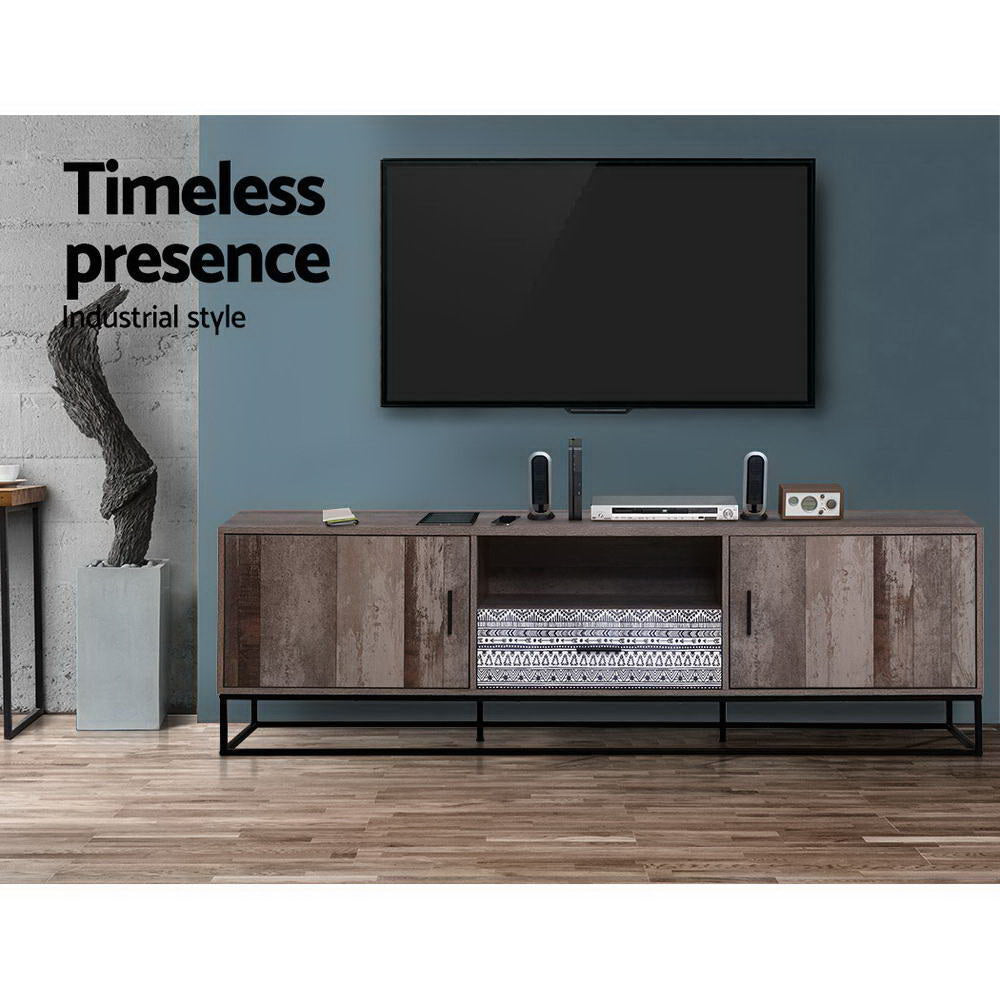 Marca 180cm TV Cabinet Entertainment Unit Industrial Dark Wood