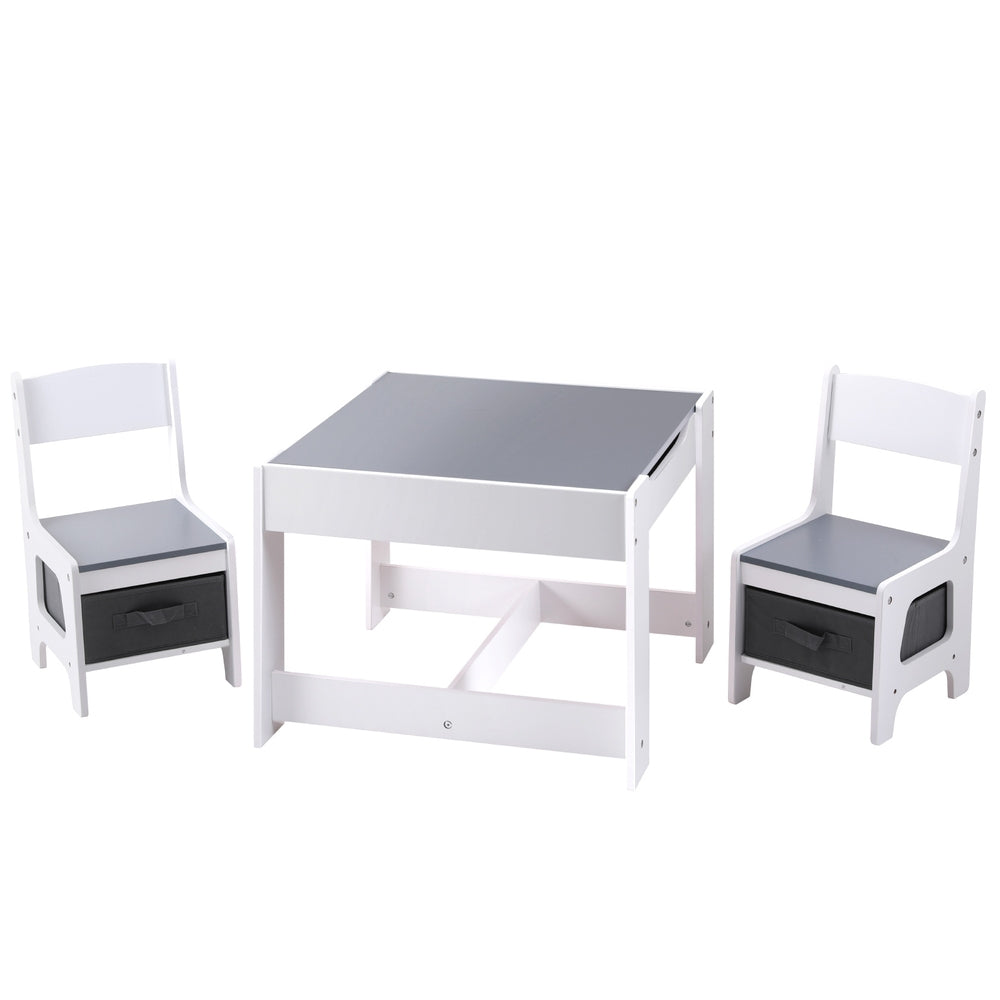 Keezi Kids Activity Table and Chairs Set Chalkboard Desk Storage Grey