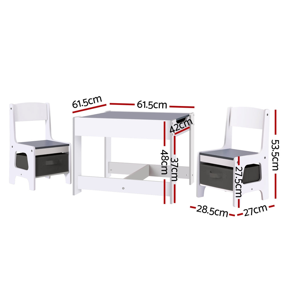 Keezi Kids Activity Table and Chairs Set Chalkboard Desk Storage Grey