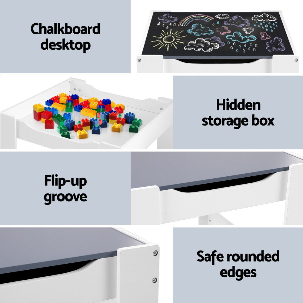 Keezi Kids Activity Table and Chairs Set Chalkboard Desk Storage Grey