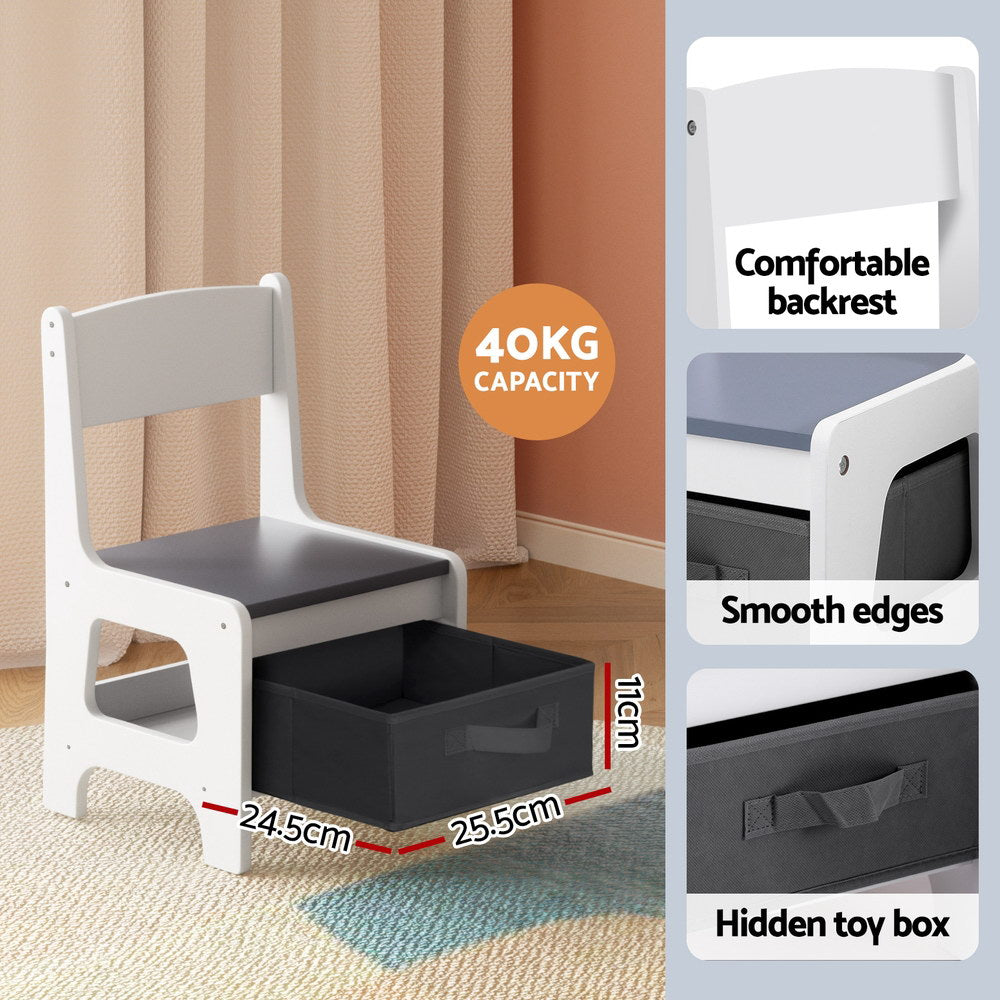 Keezi Kids Activity Table and Chairs Set Chalkboard Desk Storage Grey