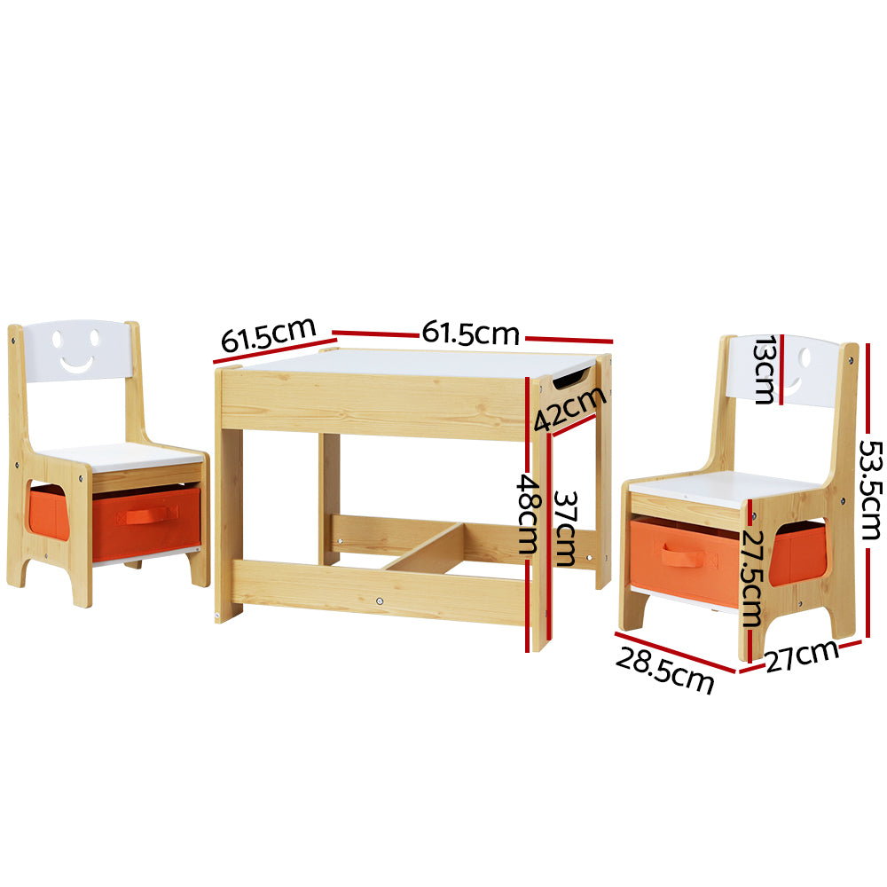 Keezi Kids Activity Table Set 3PCS Chalkboard Storage White/Natural