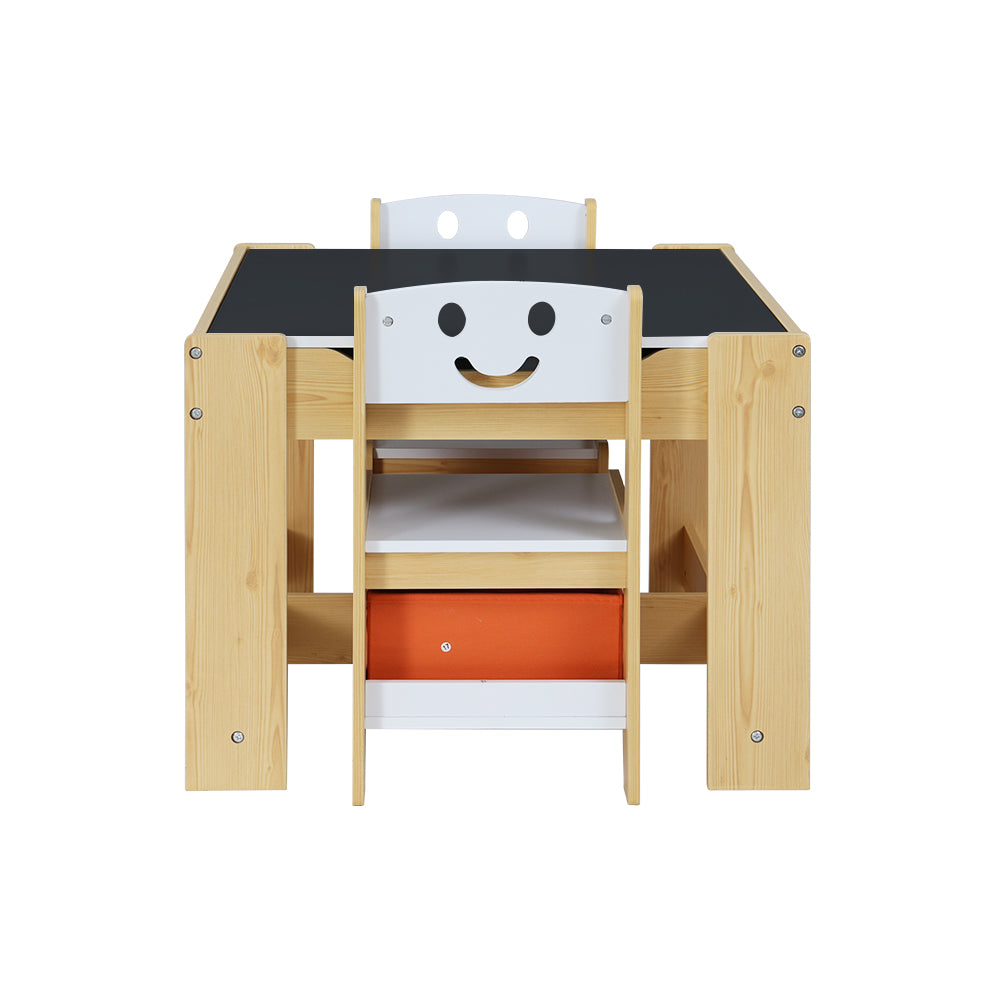 Keezi Kids Activity Table Set 3PCS Chalkboard Storage White/Natural