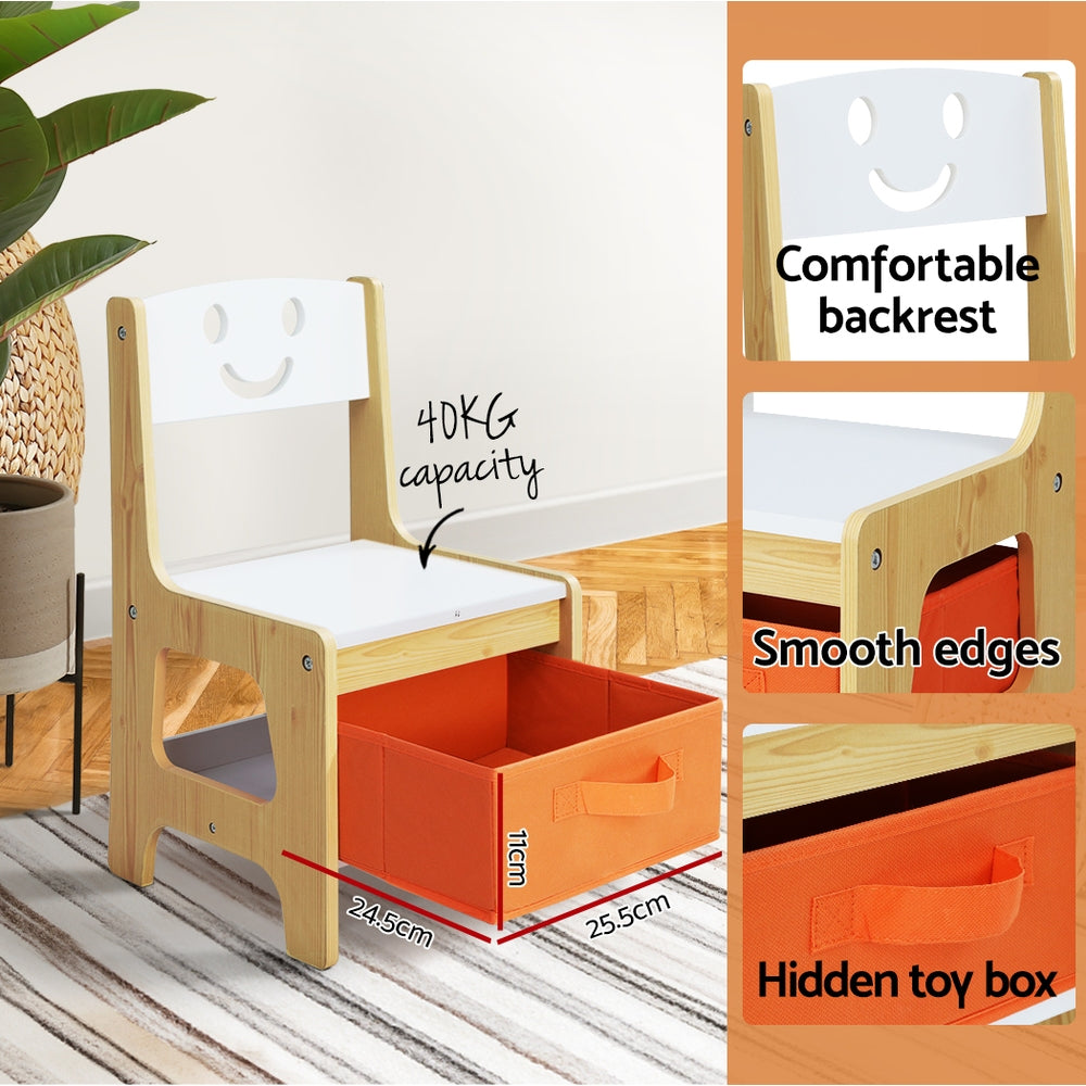 Keezi Kids Activity Table Set 3PCS Chalkboard Storage White/Natural