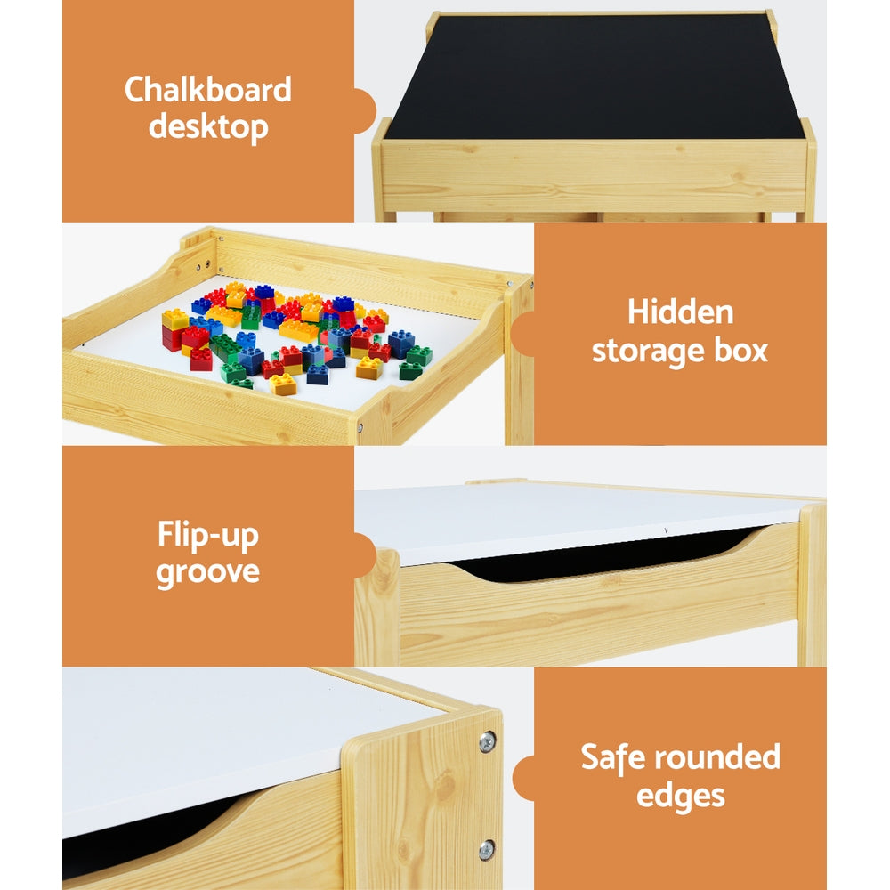 Keezi Kids Activity Table Set 3PCS Chalkboard Storage White/Natural