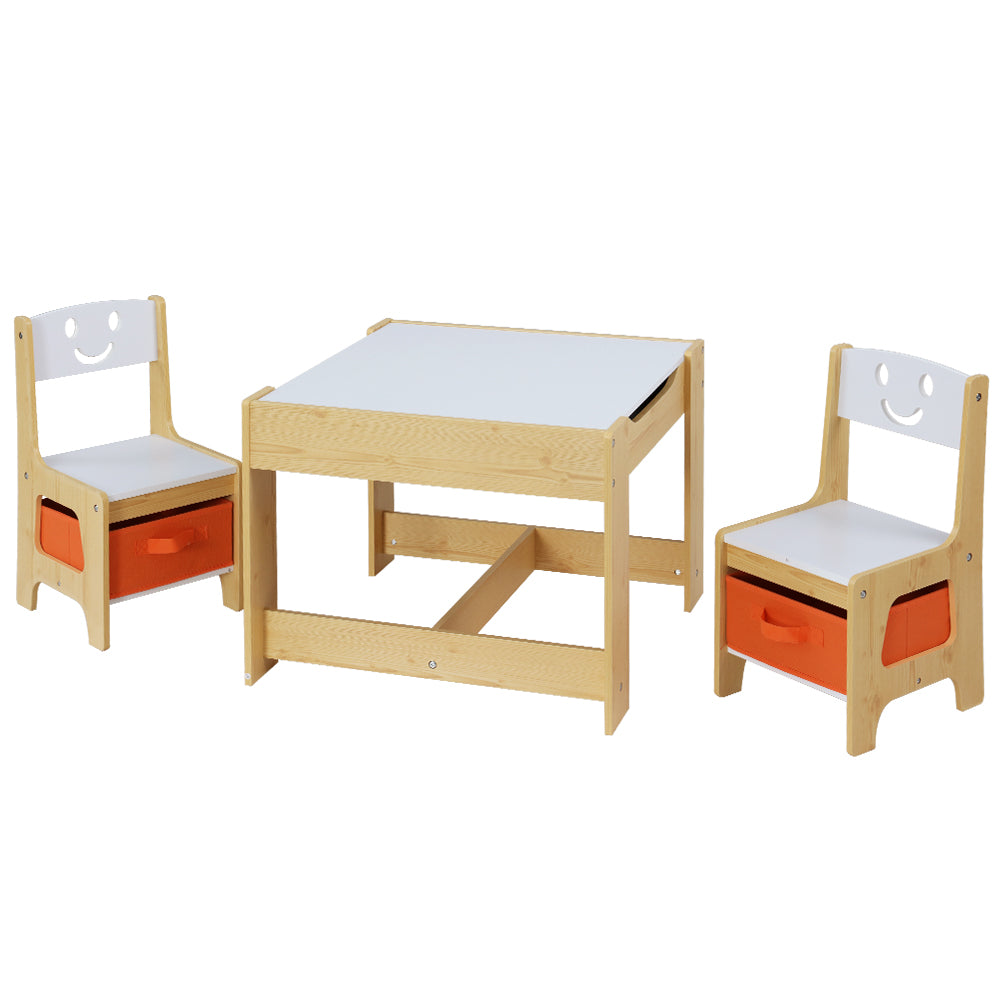 Keezi Kids Activity Table Set 3PCS Chalkboard Storage White/Natural