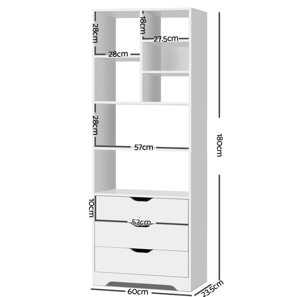 NANA Tall Bookshelf with Drawers White