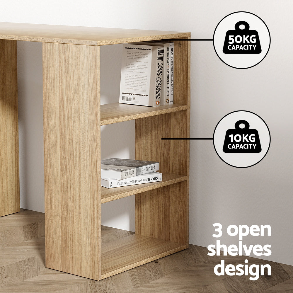 Rattan 120CM Computer Desk Drawer Shelf Light Wood