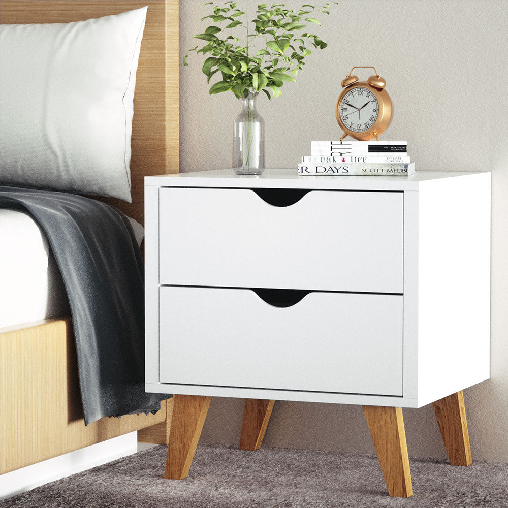 Anders 2 Drawer Wooden Bedside Table in White