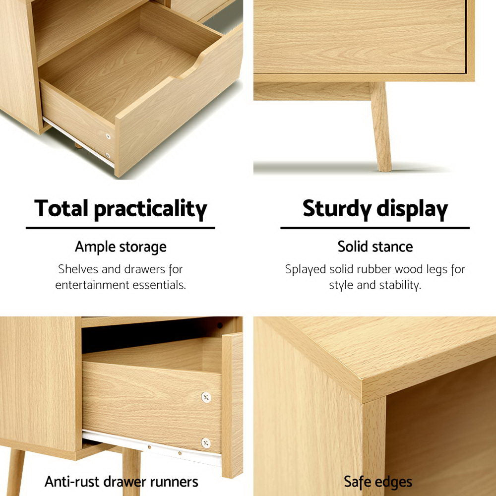 Scandinavian 160cm Entertainment Unit Natural Timber