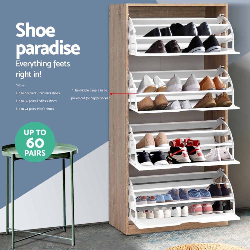 Elen 4-Tier Shoe Rack Cabinet 60 Pairs White