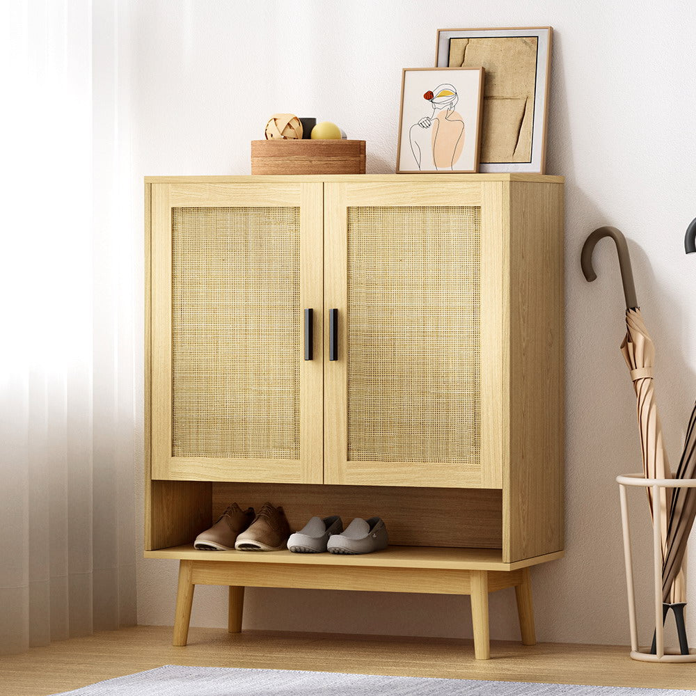 Dani 5-Tier Shoe Rack Cabinet Rattan 20 Pairs Wood